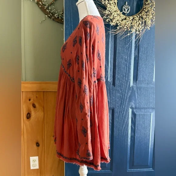 Free People Diamond Embroidered Tunic Top Cinnamon Size Large - Picture 5 of 12